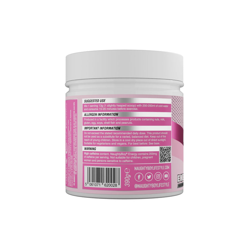 Naughty Boy Energy Pre Workout Powder, 200mg Caffeine Energy, Pump & Focus Formula, 30 Servings, Pink Lemonade