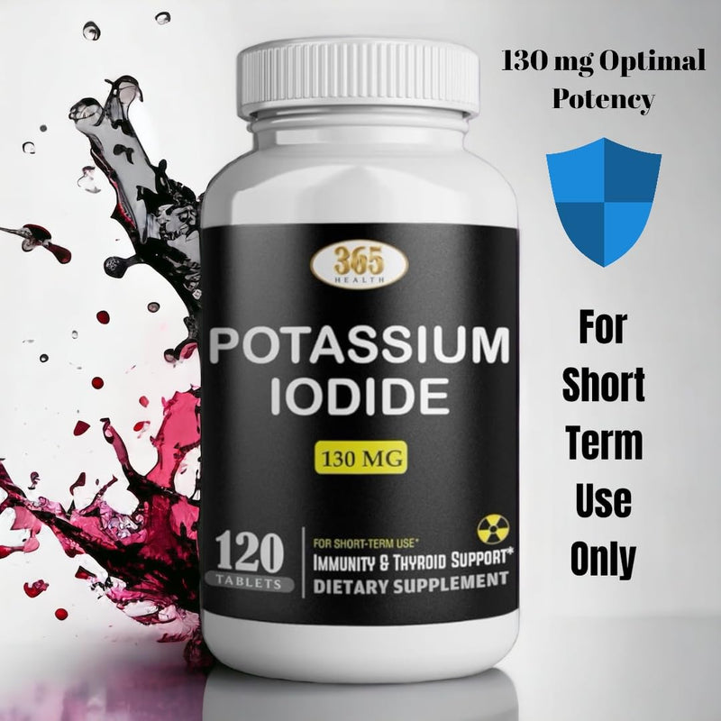 [Australia] - Potassium Iodide Tablets 130 mg - KI Tablets- Potassium Iodine Tablets 130 mg - USA MADE Potassium Iodine Pills YODO Naciente, Yoduro de potasio - 120 Tablets 