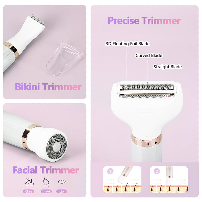 [Australia] - Electric Razors Shavers for Women, Bikini Trimmer 5 in 1 Lady Electric Shaver Razor Wet/Dry Face Razors for Face Nose Eyebrow Arms Armpit Legs Pubic Hair Area Painless Facial Hair Removal for Women Gold 
