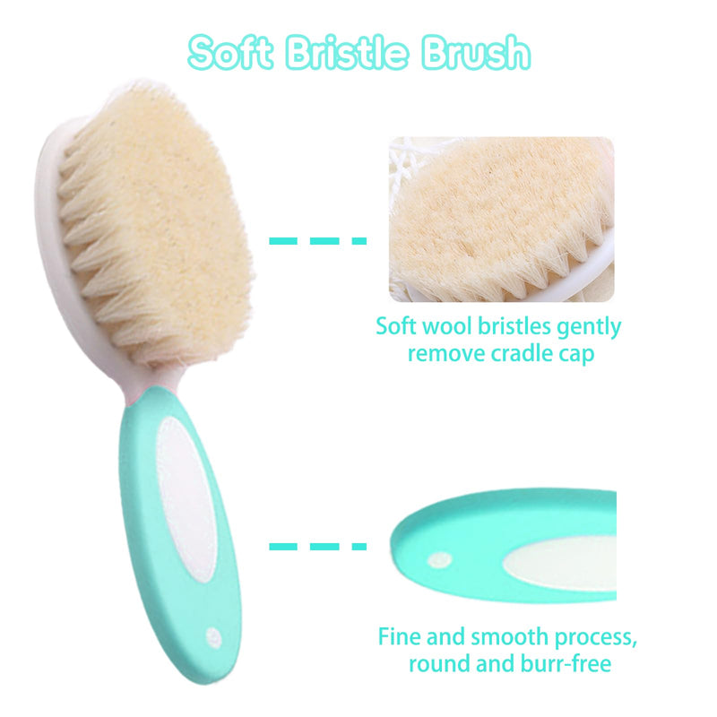 [Australia] - Baby Hair Brush and Comb Set, 4Pcs Baby Soft Bristles Hairbrush Cradle Cap Brush Hair Comb for Newborns Toddlers Boys Girls (Green) Green 