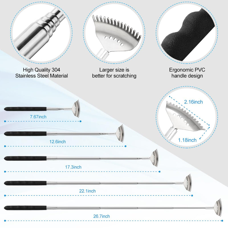 [Australia] - 4Pcs Different Back Scratcher Extendable Back Massager Tool with Rubber Handles, Metal Portable Telescoping Back Scratcher, Stocking Stuffers for Men Women Kids Adults (Black) 