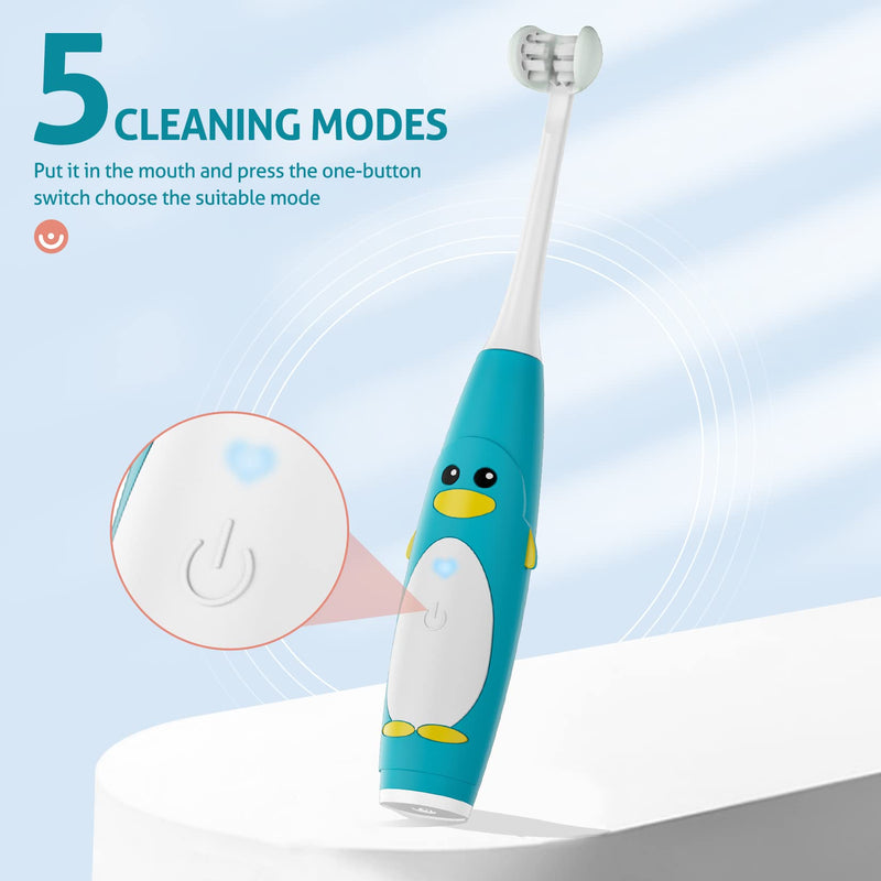 [Australia] - RAZOKO Kids Electric Toothbrush 3 Sided Toothbrush,Sonic Toddler Toothbrush with 2 Brush Heads, Intelligent Timer 5 Gears Adjustment,Ipx7 Waterproof,USB Cable 