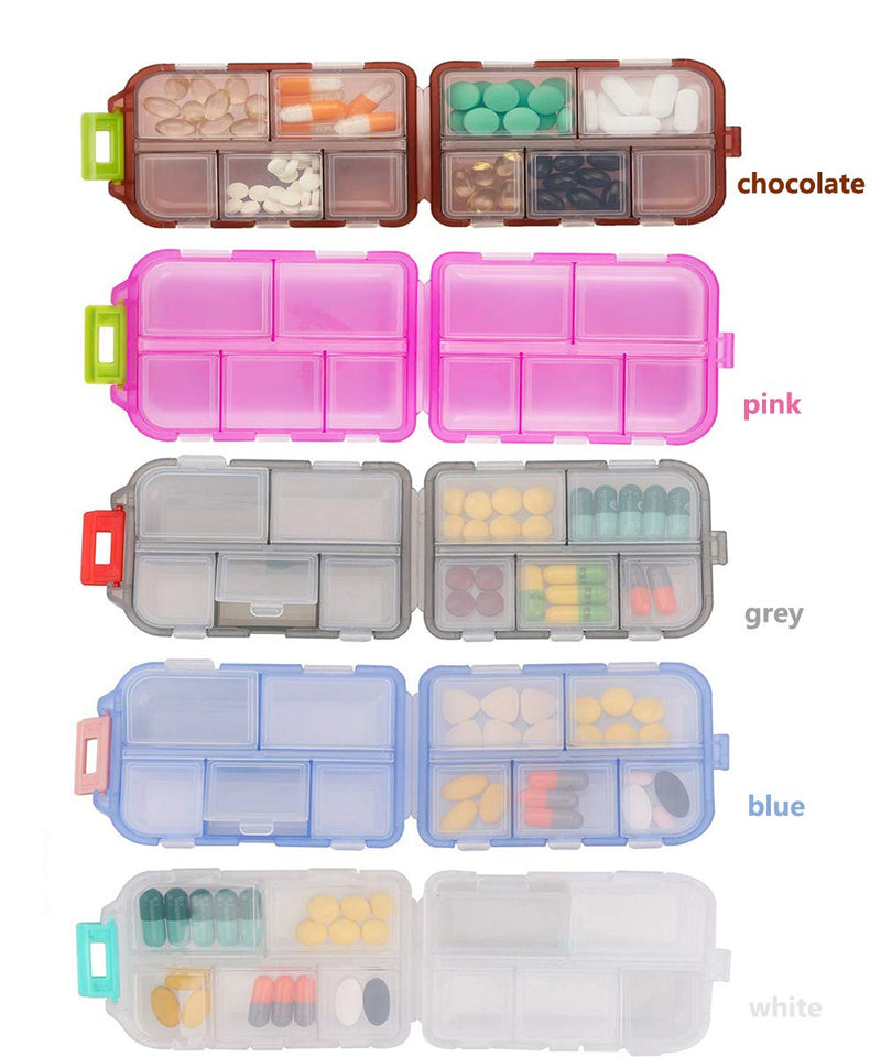 Pill Case (2 Pack) - Portable Small Supplements Tablet Container Box with 10 Compartments - Medicine Vitamin Organizer Dispenser Holder Storage for Travel Trip Pocket Purse(Blue+White) Blue+white
