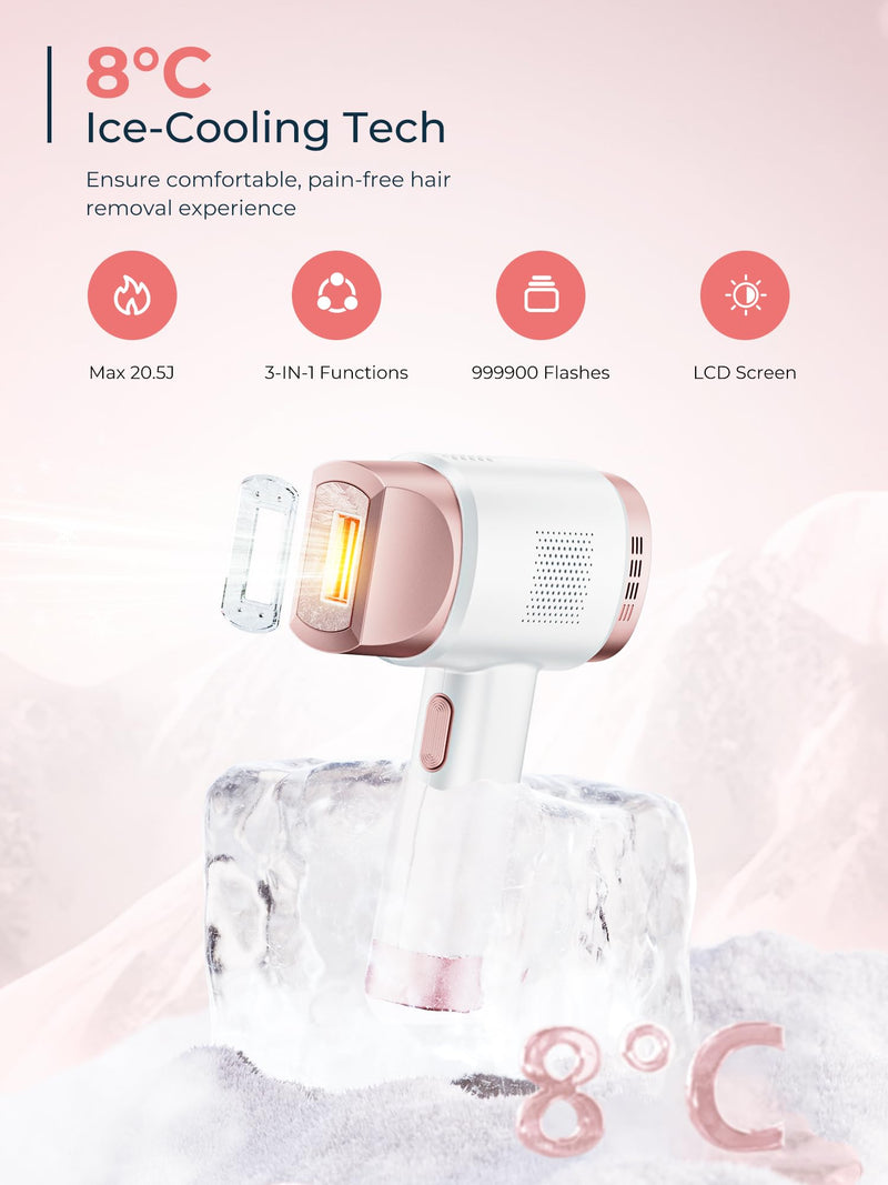 [Australia] - 21J Ice Cooling IPL Device Hair Removal, Laser Hair Removal with 3 Functions HR/SC/RA, 9 Energy Levels, IPL Laser Hair Remover for Women Men, Face Bikini Arm Leg 