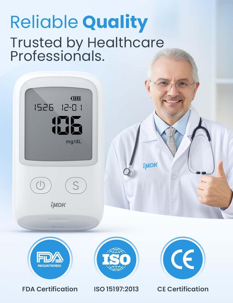 [Australia] - IMDK Blood Glucose Monitor Kit, 𝗖𝗹𝗶𝗻𝗶𝗰𝗮𝗹𝗹𝘆 𝗔𝗰𝗰𝘂𝗿𝗮𝘁𝗲 Blood Sugar Test Kit with 100 Glucometer Strips, 100 Lancets and 1 Lancing Devices, No Coding Required & Large Screen 