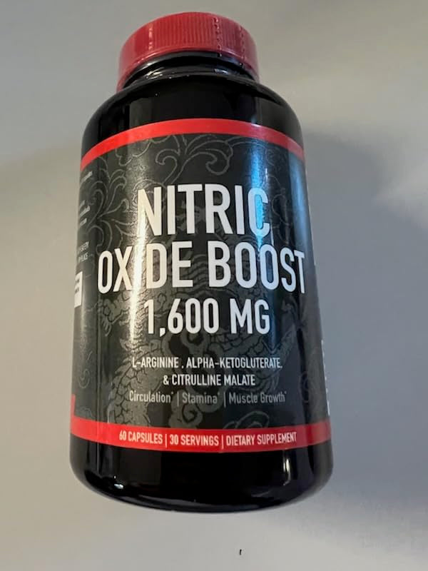 [Australia] - Nitric Oxide Booster Supplement, 1600mg Extra Strength L-Arginine, Citrulline Malate, and Alpha-Ketoglutarate (60 Count, 1 Bottle) 60 Count (1 Bottle) 