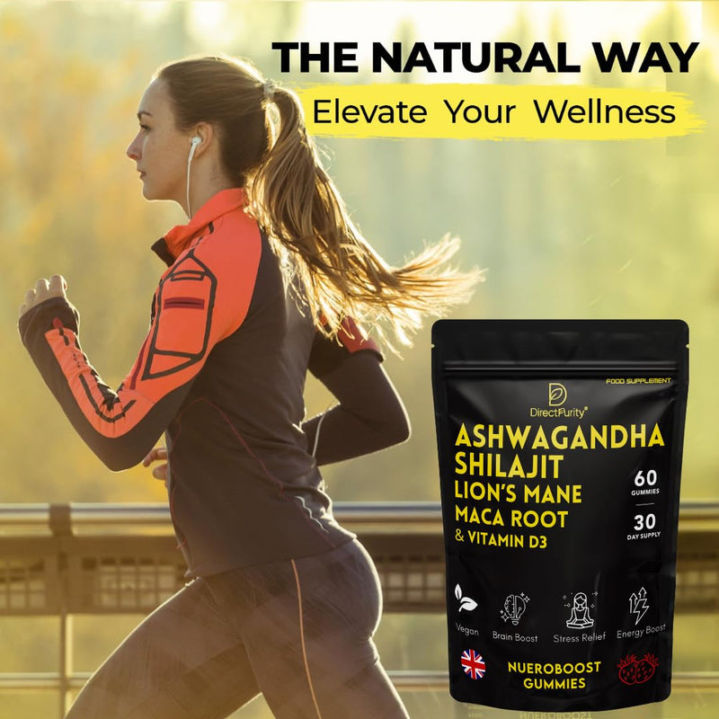 NeuroBoost 5-in-1 Wellness Gummies – Ashwagandha, Shilajit, Lion’s Mane, Maca Root & Vitamin D3 – 60 Vegan Gummies – Supports Relaxation, Cognitive Function & Immune System – High Strength Formula