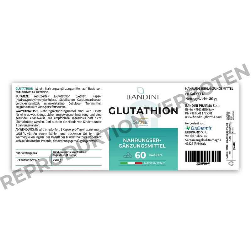 [Australia] - Bandini® L-Glutathione reduced 250mg | Glutathione Setria® Tripeptide: Glutamic Acid, Cysteine, Glycine | Antioxidant, immune system, liver | High-dose, laboratory-tested, GMO-free, vegan, kosher | 60 capsules 