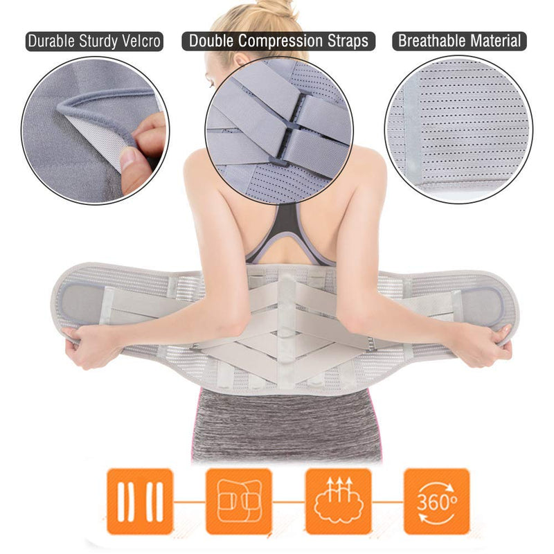 [Australia] - Lower Back Braces for Back Pain Relief - Compression Belt for Men & Women - Lumbar Support Waist Backbrace for Herniated Disc, Sciatica, Scoliosis - Breathable Mesh Design, Adjustable Straps (M, Gray) Medium (Pack of 1) 