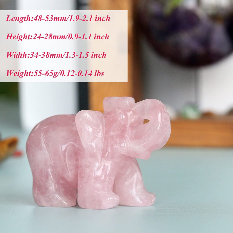 [Australia] - 2" Rose Quartz Elephant Decor Healing Crystal Cute Polished Natural Stone Hand-Carved Big Pink Sculpture Statue Figurines Gemstone Energy Hippie Home Room Office Desk Decoration Gifts for Women Men 1-pink-rose Quartz 