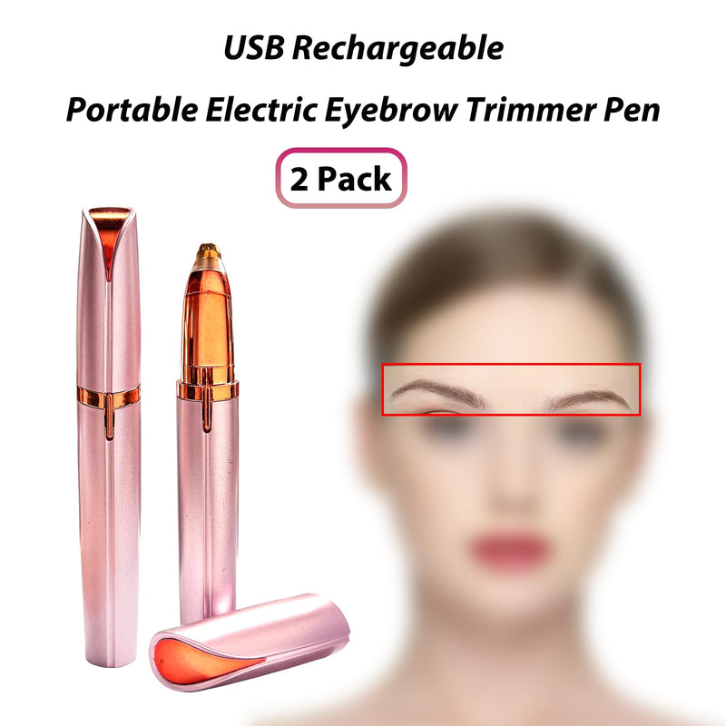 2 Pack USB Rechargeable Portable Electric Eyebrow Trimmer Pen for Women,Painless Precision Eyebrow Hair Remover, Safe Eyebrow Shaver Razor Tool for face Leg Lip Armpit Hand(Rose Gold) Rose Gold