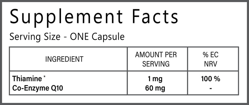 Premium - CoQ10 + Thiamine | 60 Vegan Capsules | CoEnzyme Q10 with Vitamin B1 | Contributes to Heart Health, Energy Release and Nerve Health | Made in the UK