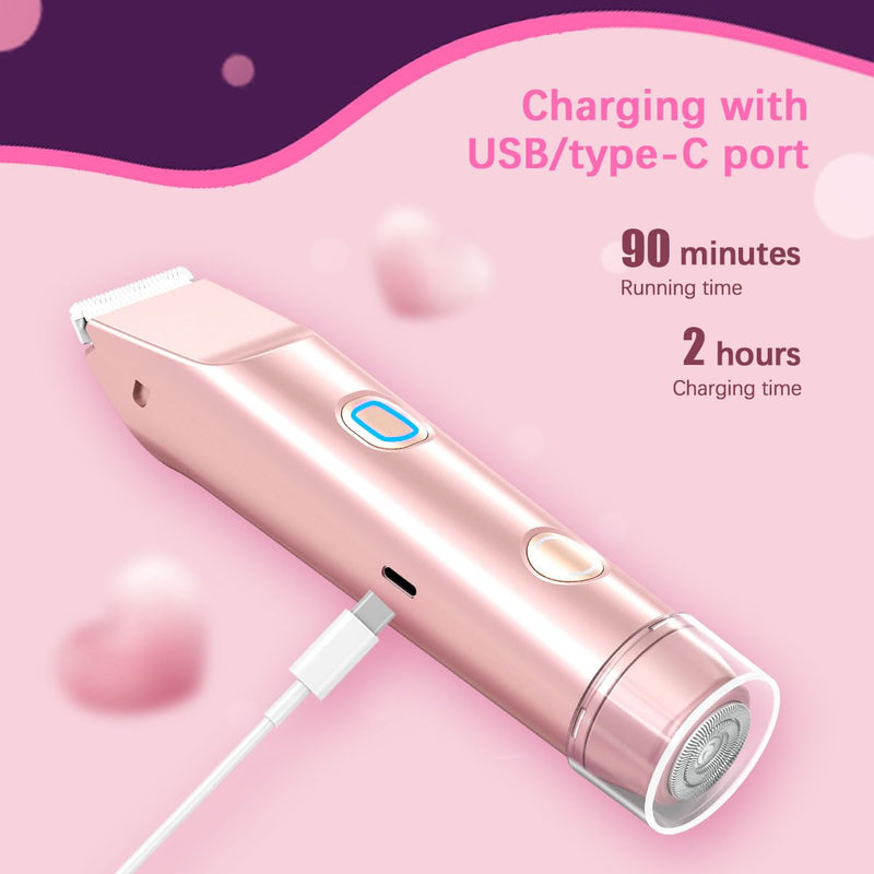 [Australia] - Bikini Trimmer for Women、Dermave Bikini Shaver 2-in-1 Dual Head Shaver Electric Razors for Women、Independent Control、 Ipx7 Waterproof 