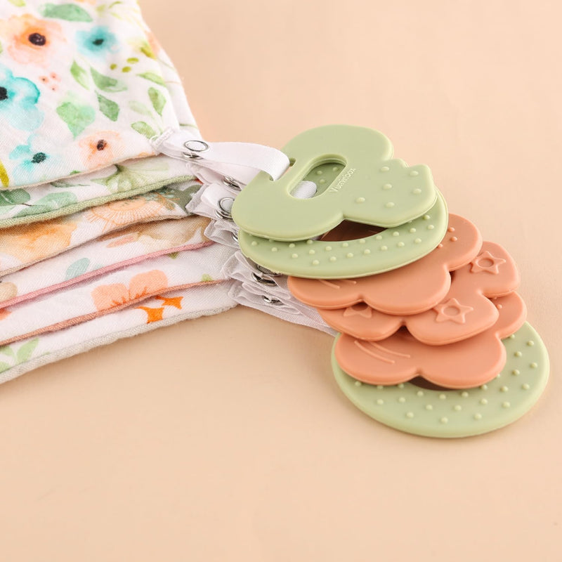 [Australia] - Baby Bandana Drool Bibs 6-Pack and Teething Toys 6-Pack Made with 100% Organic Cotton, Absorbent and Soft Unisex Muslin Bibs Pattern Girlsl 