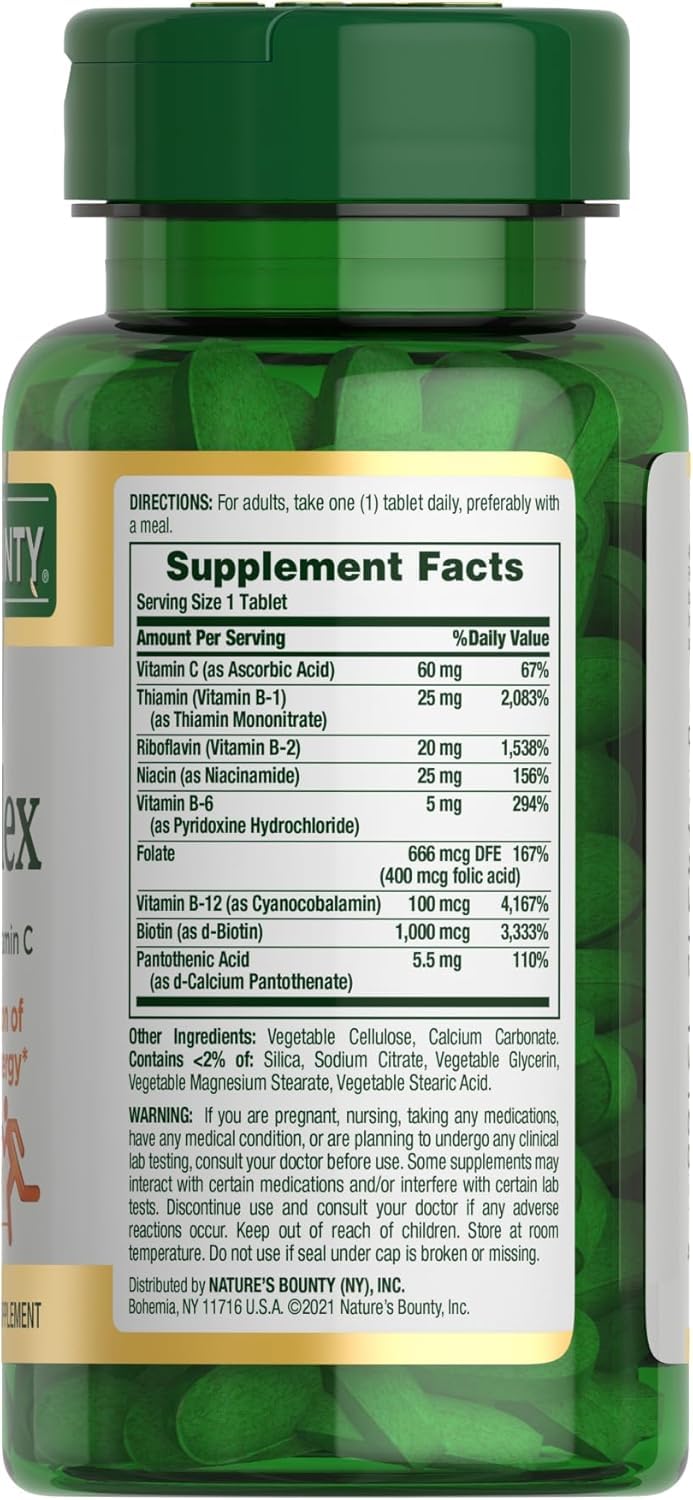 Nature's Bounty Super B Complex with Vitamin C & Folic Acid, Immune & Energy Support, 150 Tablets - Pack of 2 150 Count (Pack of 2)