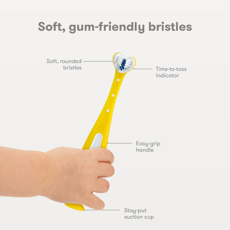 [Australia] - Frida Baby Triple-Angle Toothhugger Training Toddler Toothbrush | Toddler Toothbrush 2 Years and Up, Cleans All Sides at Once | 2 Pack (Yellow + Blue) 1 Count (Pack of 2) Yellow + Blue 