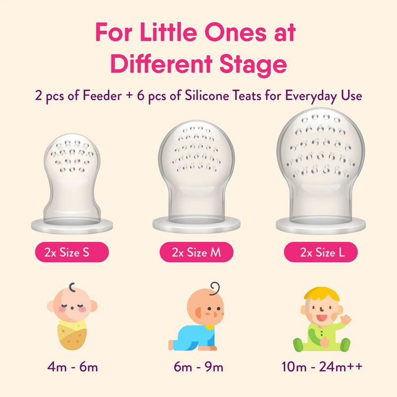 [Australia] - NatureBond Baby Food Feeder/Fruit Feeder Pacifier Nibbler (2 Pack) - Infant Teething Toy Teether Weaning in Appetizing Colors | + Additional Silicone Sacs Peach Pink and Lemonade Yellow 