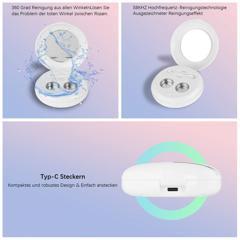[Australia] - BlumWay Ultrasonic Cleaning Machine for Contact Lenses, Ultrasonic Automatic Cleaner with Contact Lens Sucker, Type-C Contact Lens Cleaner, is suitable for cleaning all contact lenses 