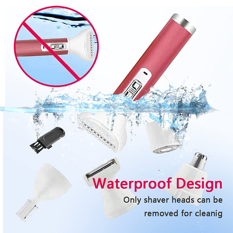 [Australia] - Electric Razor for Women,5 in 1 Womens Shaver Electric Bikini Trimmer Pubic Hair Removal Wet & Dry Painless Shaver for Legs Underarms Eyebrow Face Nose and Bikini Line Razor (Red) 