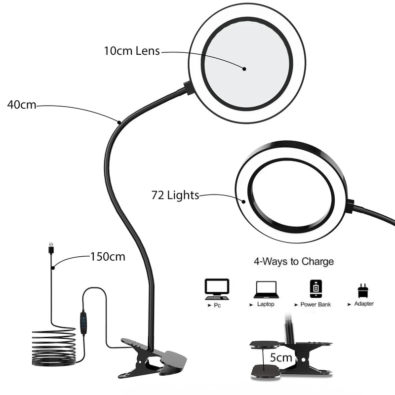 [Australia] - Nazano 8X Magnifying Glass with Light and Stand, 3 Adjustable Color Modes/10 Brightness Levels, Magnifying Lamp with Metal Clamp 