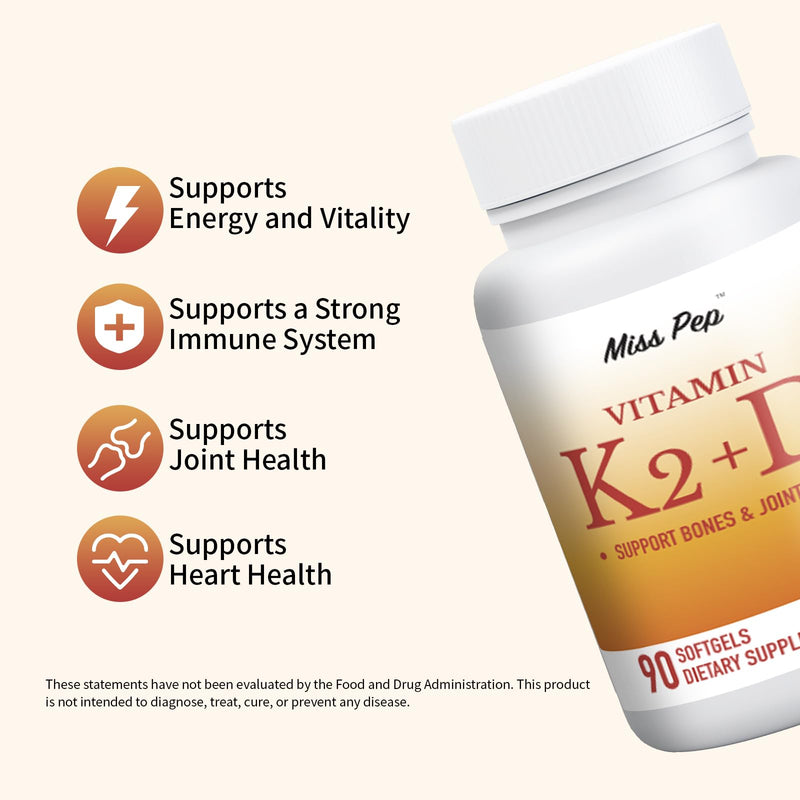 Vitamin D3 K2,5000 Iu D3 and 100 Mcg K2 (Mk-7),with Sunflower Oil Softgels,Easy to Absorb and Swallow D & K Complex,Supports Immune Support (3 Bottle，270 Softgels) 90 Count (Pack of 3)
