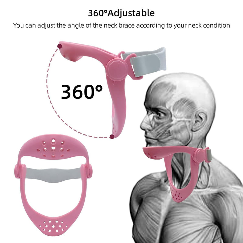 360°Adjustable Neck Brace - Cervical Collar with Neck Stretcher | Neck Orthotics for Forward Head Posture Correction and Cervical Spine Support and Alleviating Pressure (Pink) Pink
