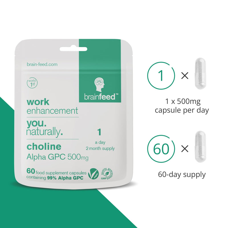 Alpha GPC Capsules (60) | 1-a-Day | 99.7%* Alpha-GPC Choline Supplement | 500mg | Nootropic Alpha Brain Support | Acetylcholine Supplement 60 Count (Pack of 1)
