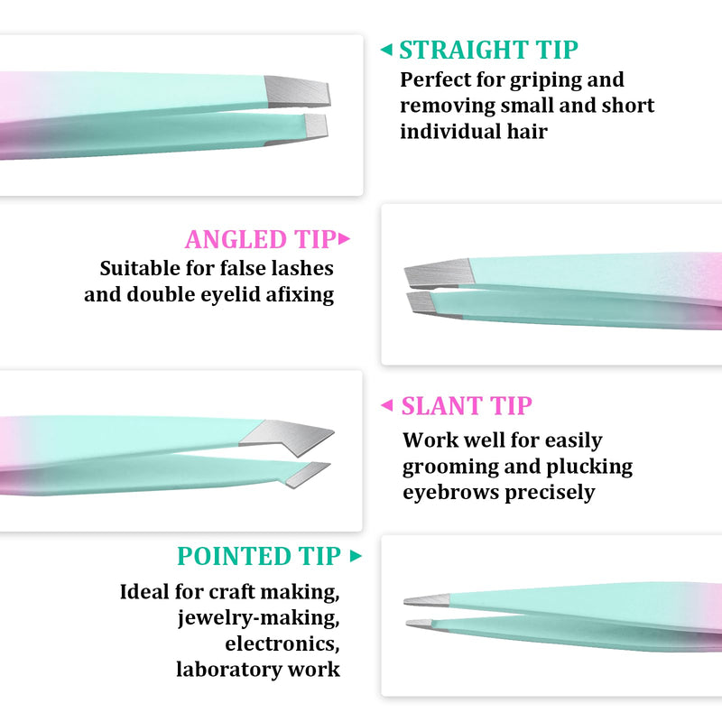 [Australia] - Tweezers Set 7 Pieces for Women - Precision Tweezers with Travel Case - Stainless Steel Tweezers for Eyebrows with Scissors, Razor, Mirror for Ingrown Hairs (Pink/Blue) Pink/Blue 