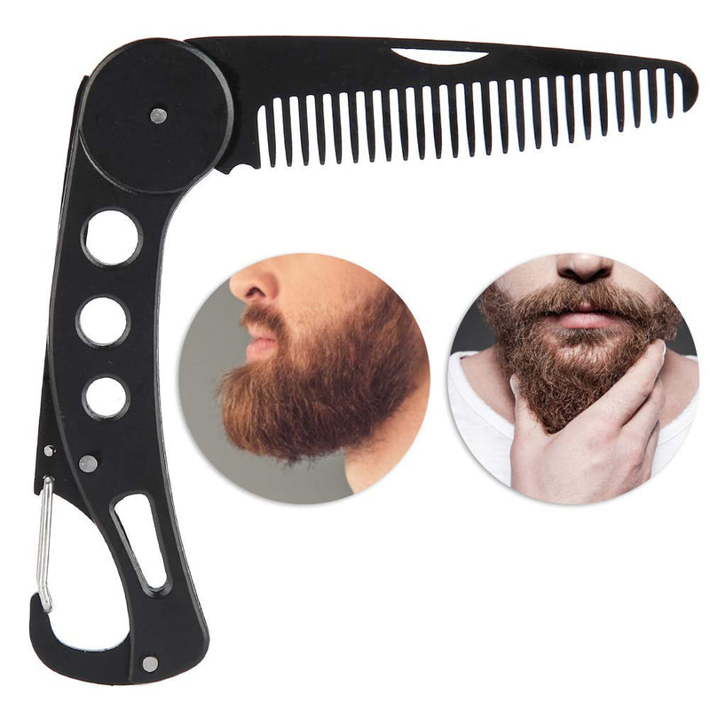 [Australia] - nobrands Foldable Beard Comb, Hair and Beard Comb for Men Stainless Steel Comb Mustache Shape Comb Has a beer opening function and as a keychain 