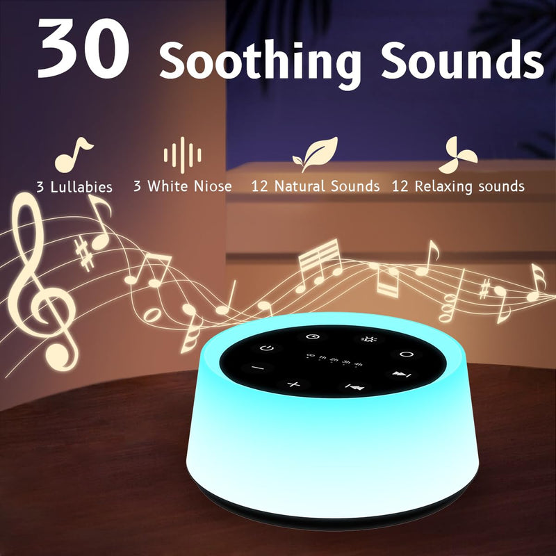 [Australia] - Sound Machine and White Noise Machine with 30 Soothing Sounds with 12 Colors Baby Night Light with Memory Function (T-Black) T-Black 