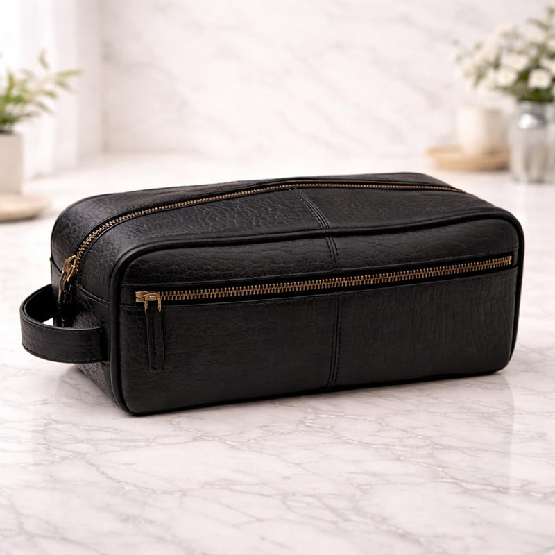 Men's Toiletry Bag, Travel Toiletry Bag for Men, Large Leather Dopp Kit for Men, Shaving Bag for Travel Accessories, LargeMens Toiletries Bathroom Organizer, Shaving kit, Dopp kit(Black)