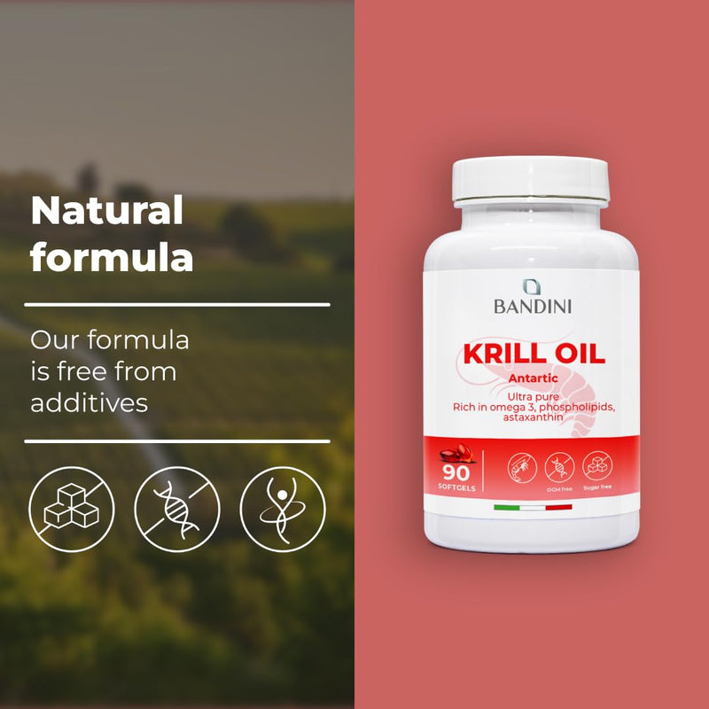 Bandini® Antarctic Krill Oil | 1000mg Pure Red Krill Oil, 155mg EPA and DHA, 400mg Marine Phospholipids, Source of Astaxanthin and Omega 3 | 100% Natural, Laboratory Tested | 90 Softgels