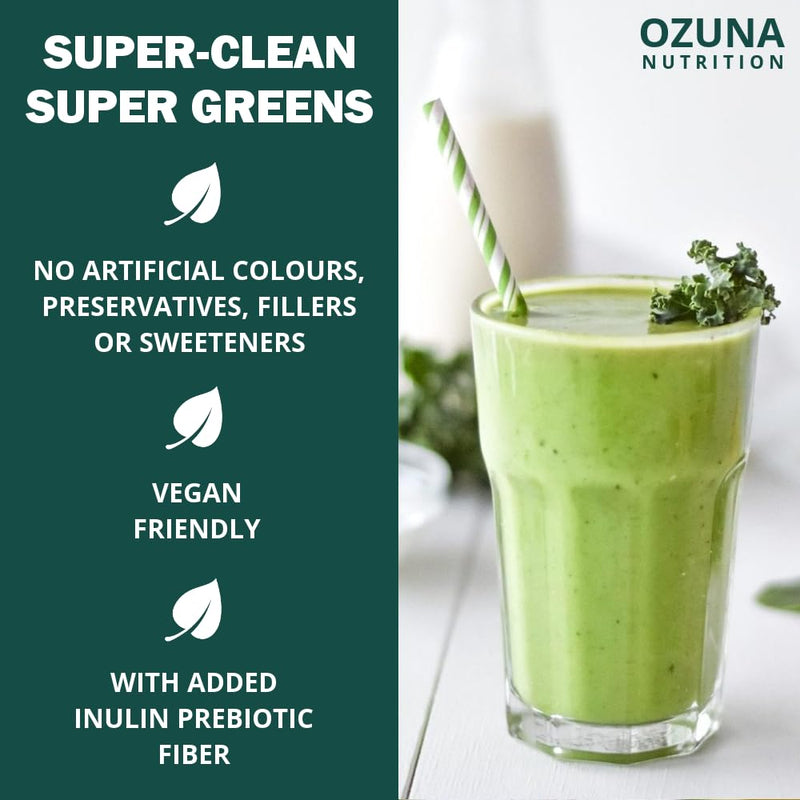 Super Greens Powder, Alkaline Superfoods Smoothie Booster with Inulin Prebiotic Fiber, 40 Servings