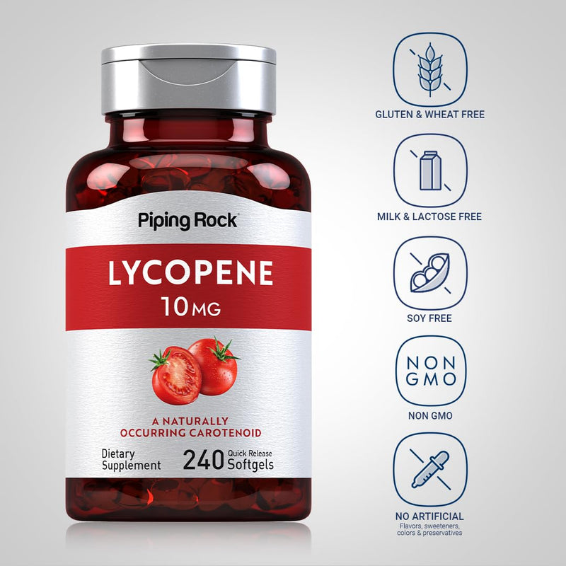 [Australia] - Piping Rock Lycopene 10mg | 240 Softgels | Non-GMO, Gluten Free Supplement 