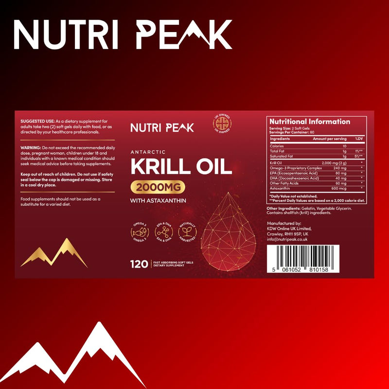 Max Strength Antarctic Krill Oil Softgels | 2000MG | 120 Capsules | Premium Blend Omega 3 Fatty Acids | EPA & DHA | Astaxanthin | Naturally Harvested | Heart Health & Brain Function 1 count (Pack of 1)