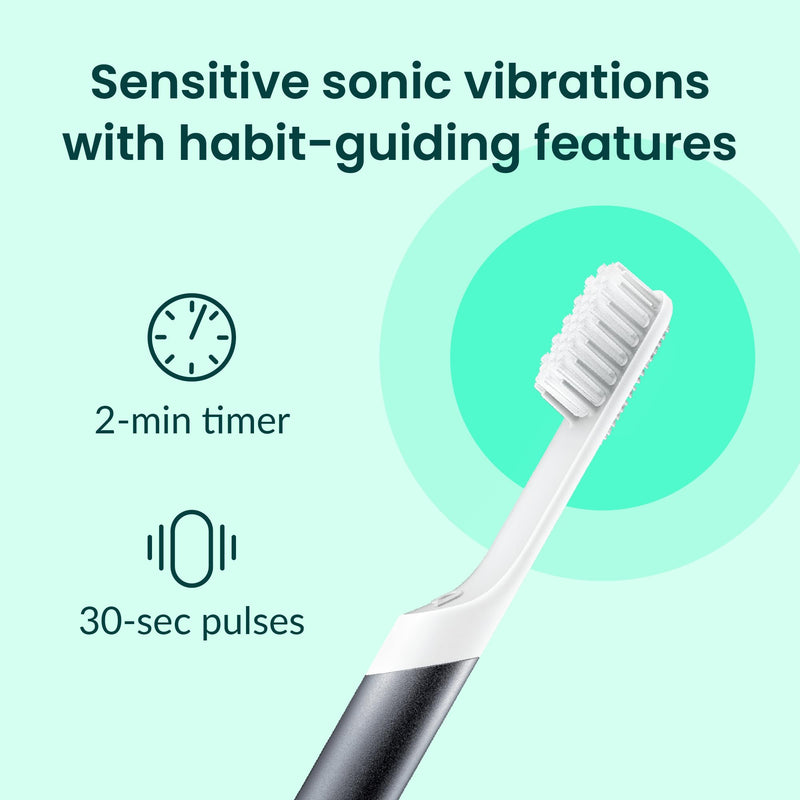 [Australia] - Quip Sonic Toothbrush for Adults - Timed Electric Toothbrush with Cover - Replaceable Brush Head, Soft Bristles, Metal Handle, 3 Month Battery Life - Travel Toothbrush - Slate 