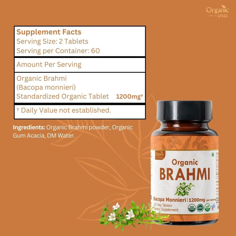 [Australia] - Brahmi 120 Tablets ‚Äì USDA Organic Bacopa Monnieri Supplement ‚Äì Supports Focus, Calm & Memory ‚Äì Herbal Nootropic* 120 Count (Pack of 1) 