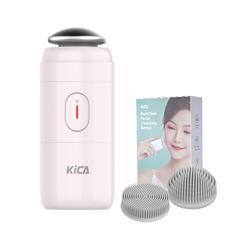 KiCA Facial Cleansing Brush with Dual Silicone Heads - Waterproof Electric Wash Device, Wireless Charging & Travel-Friendly for Deep Cleaning (Pale Pink)