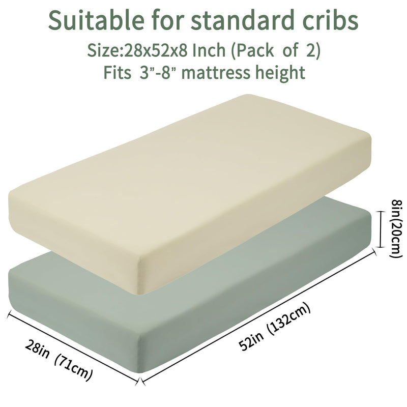 [Australia] - Baby Crib Sheets for Boys Girls, 2 Pack Fitted Crib Sheet for Standard Crib and Toddler Mattress, Soft Microfiber Baby Sheet 52x28x8in (Brown & Green) Brown & Green 