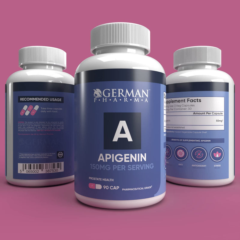 Apigenin | German Pharma | High Strength Formula 150mg Per Serving | 90 Vegetarian Capsules (Three-a-Day) | Maintains Nervous System Function & Supports Testosterone Synthesis | 100% Vegan |