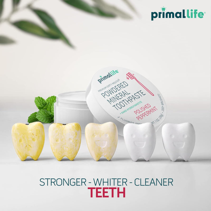 [Australia] - Primal Life Organics - Dirty Mouth Toothpowder, Tooth Cleaning Powder, Flavored Essential Oils with Natural Kaolin & Bentonite Clay, Good for 200+ Brushings, Paleo, Organic, Vegan (Peppermint, 1 oz) Peppermint 1 Ounce (Pack of 1) 