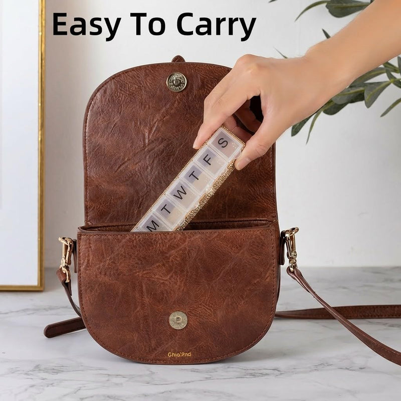 Weekly Pill Organizer 7 Day Small Pill Case Medicine Holder Daily Pill Box Bling Vitamin Container Medication Cases Organizers(Peach) Peach