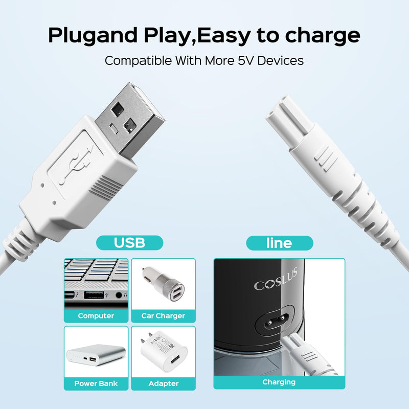 [Australia] - COSLUS Original Water Flosser Charger: Replacement Charger Compatible with Aquasonic, Nicwell, Oralfree, Nicefeel, Hangsun, Tovendor Figure-8 Charging Water Flosser, Durable Dental Pick Charger Cord USB A 