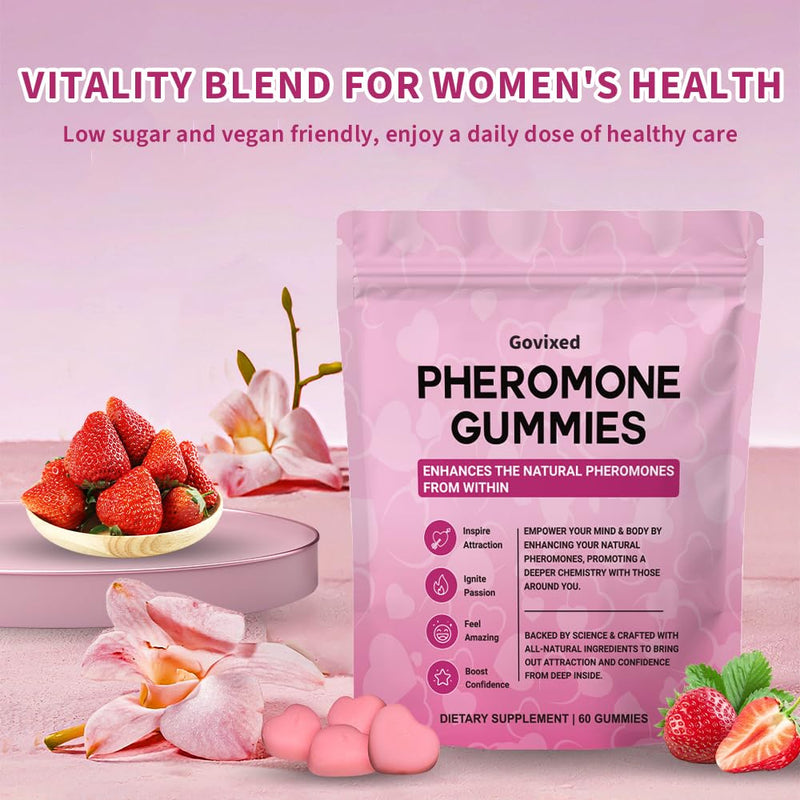 Pheromone Gummies, Premium Feminine Balance Gummies for Women's Health & Wellness, Strawberry Flavor -60 Gummies -30 Servings