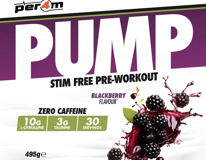 Per4m Pump Stim Free Pre Workout & Glycersize™ Powder | 10g L-Citrulline, 3g Taurine & 3000mg Glycersize for Pump, Hydration & Muscle Fullness | 30 Servings, 495g + 90g (585g, BlackBerry) 585g