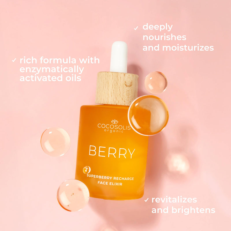 COCOSOLIS BERRY Superberry Recharge Face Elixir, facial elixir with organic oils, vegan nourishing day care with vitamin E and enzyme-activated oils