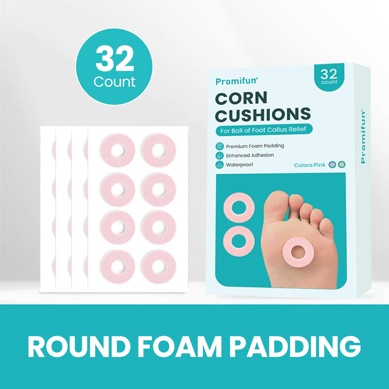 [Australia] - Callus Cushions for Bottom of Foot - Round Foam Padding with Water-Resistant Self-Stick Adhesive - Corn Cushions for Toes and Feet, Reduce Pain, Pressure and Friction from Shoes (Pink, 32 Count) Pink 