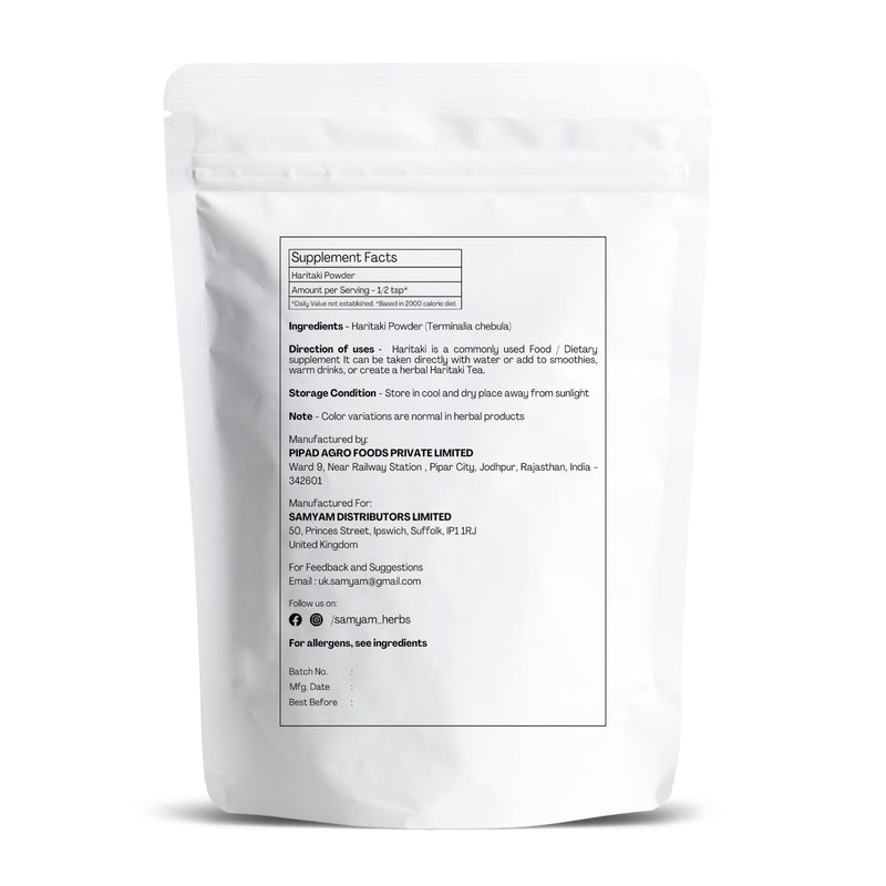 [Australia] - SAMYAM Haritaki Powder (Terminalia chebula) - 200g (7.05 oz) Pack | for Digestion Support 