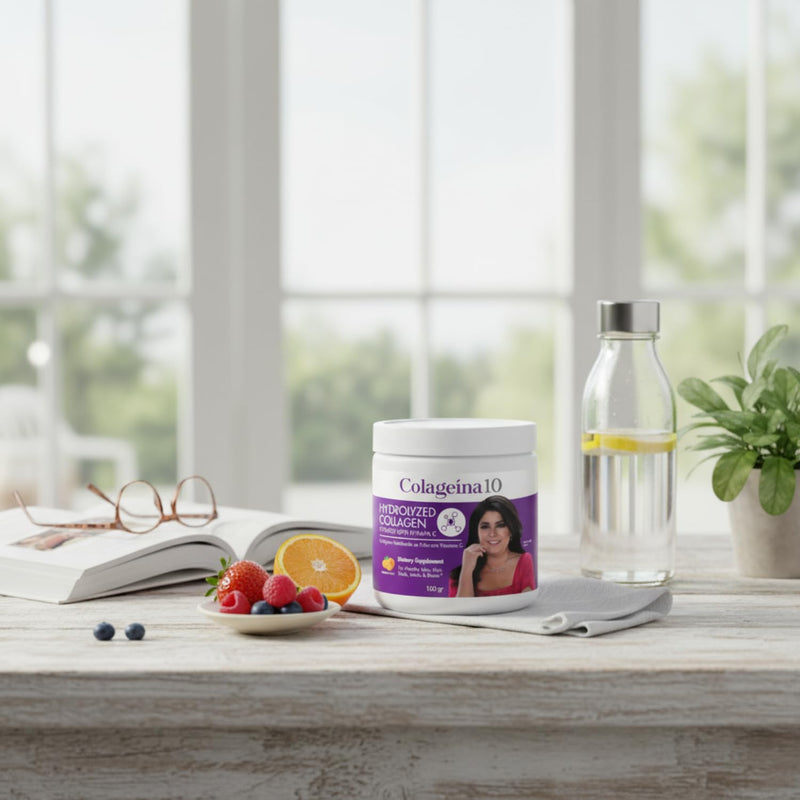 Colageina 10, Hydrolyzed Collagen Powder with Vitamin C, Improves Skin's Appearance, Helps Hair Growth, Healthier Nails, 3.5 Oz Powder, Jar.