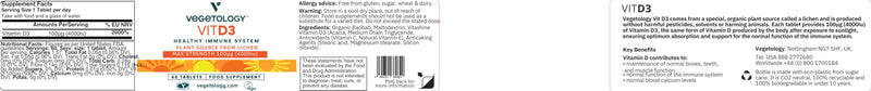 Vegetology Vegan Vitamin D3 High Strength 4000 IU Vitamin D Tablets - Chewable Plant-Based Supplement - Bone, Muscle & Immune Support - 60 Tablets